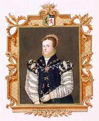 1825年に出版されたウォーバーン修道院でのc.1569の肖像画の後の、アンラッセル（d.1604）の「エリザベス女王の回顧録」からのウォリック伯爵夫人の肖像